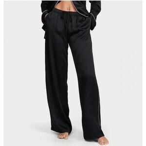 VS Vintage Y2K Satin Black Wide Leg Pajama Sleep Pants w/Drawstring Sz S, NWOT
